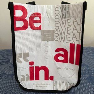 Lululemon Manifesto white, red, black & grey small reusable tote bag rare